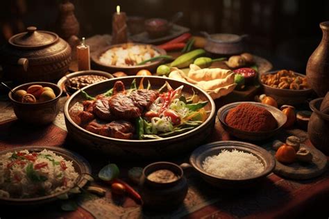 Premium AI Image | Illustrate the cultural diversity of Suhoor meals ...