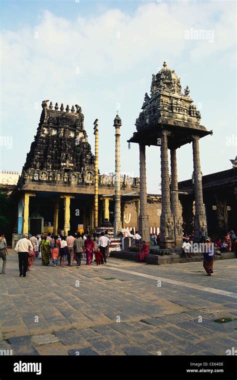 Devotees at Vishnu Kanchi temple ; Varadharaja Perumal Temple ; Kanchipuram ; Kanchi ...