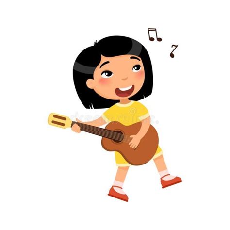 asian-girl-playing-guitar-singing-song-flat-vector-illustration-young ...