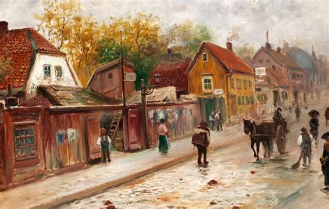 Обои шведский художник, Swedish painter, Старый Стокгольм Норрландгатан, Frans Wilhelm Odelmark ...