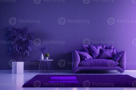 Modern living room design, Purple armchair on purple wall and white ...