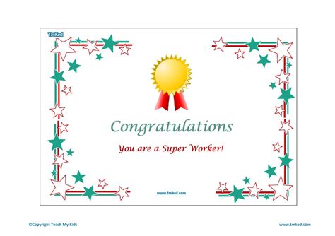 Congratulations, Super Worker Certificate - TMK Education