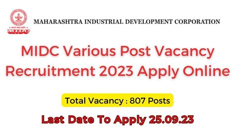 MIDC Various Post Vacancy Recruitment 2023 Apply Online - Sarkari Jobs Info