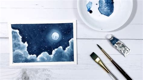 Easy Watercolor Tutorial | Step-by Step Moon and Clouds Watercolor - YouTube