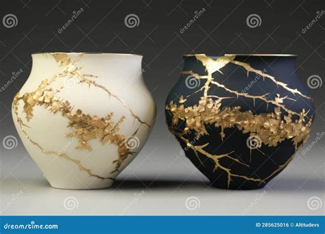 Before and after Kintsugi Transformation of Pottery Stock Illustration - Illustration of ...