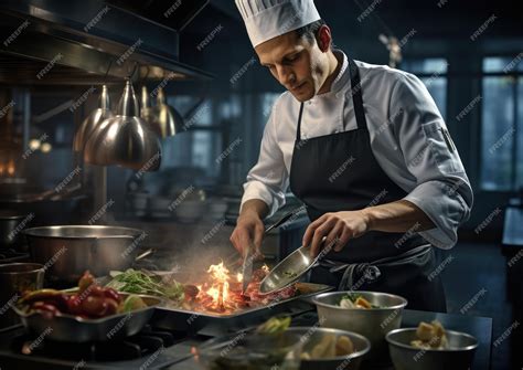 Premium AI Image | A professional chef preparing a gourmet meal in a ...