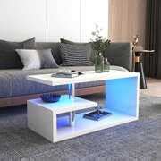 Ymiko Tea Table,White High Gloss Coffee Table Tea Side Sofa Table with LED Light for Office ...