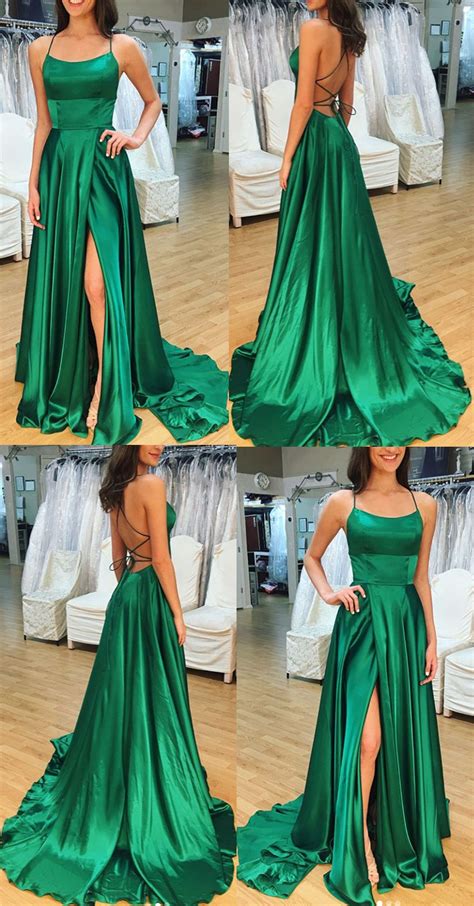 MACloth Spaghetti Straps Open Back Regency Prom Dress Satin Formal ...