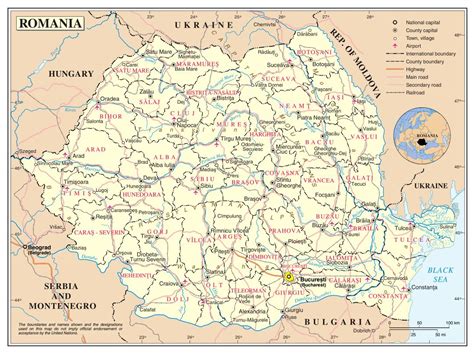 Large detailed political and administrative map of Romania with roads ...