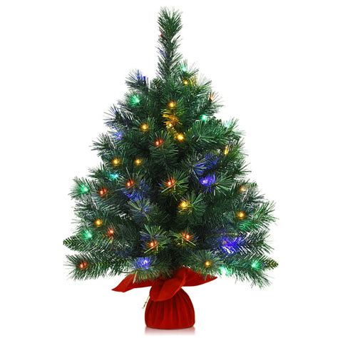 Giantex 26'' Mini Tabletop Christmas Tree Pre-Lit Artificial Fir Tree w/Colorful Lights & 8 ...