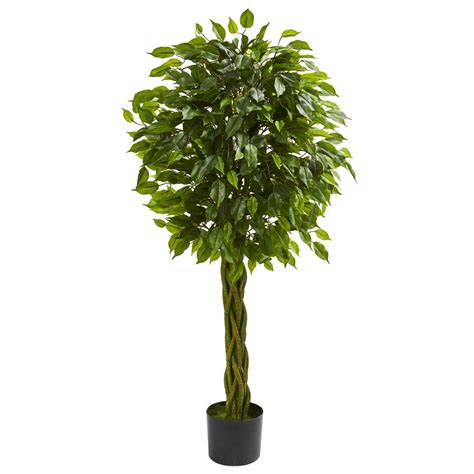 Nearly Natural 4 ft. Ficus Artificial Tree with Woven Trunk, UV ...