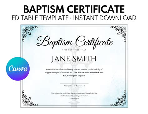 Editable Certificate of Baptism Template Baptism Certificate - Etsy