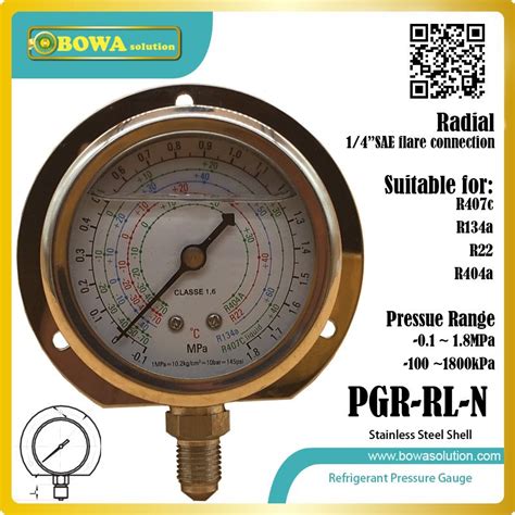 1.8MPa radical Low Pressure freon Gauge for R404a, R22, R134a & R407c show pressure value in ...