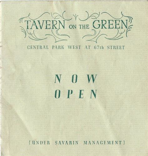 Tavern On the Green Menu | Vintage Menu Tavern on The Green Central Park Circa 1938 Hughie ...