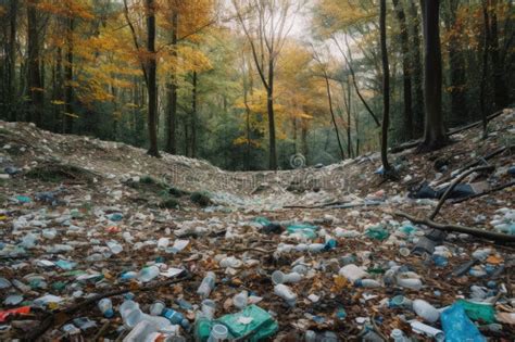 Garbage in the Forest. Pollution of the Forest by Plastic. Generative AI Stock Illustration ...