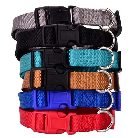 42 pcs Pet Dog Collar Classic Solid Basic Polyester Nylon Dog Collar with Quick Snap Buckle, Can ...