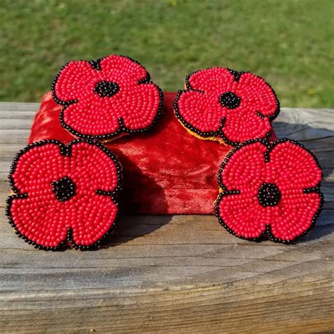 Canadian Hand Beaded Poppy Brooch Pin | Etsy