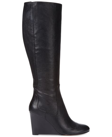 Nine West Heartset Tall Wedge Wide Calf Dress Boots in Black - Lyst