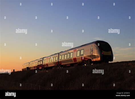 Greater Anglia trains, Class 755 train near Whittlesey town, Fenland, Cambridgeshire, England ...