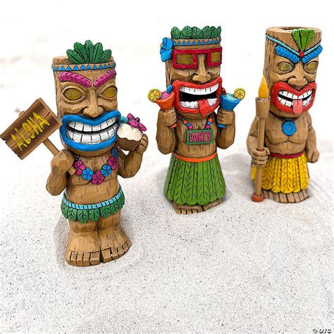 Tiki Statues Set of 3, Solar-Powered Tiki Bar Garden and Party Decor | Oriental Trading