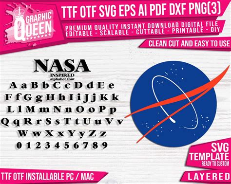 NASA logo and font template ready to custom svg ttf otf Nasa | Etsy