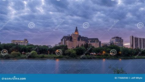 Saskatoon skyline at night stock photo. Image of evening - 77686940