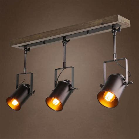 LNC Farmhouse 2 ft. 3-Light Texture Black Spotlights Track Lighting Kit Wood Canopy-A03185 - The ...