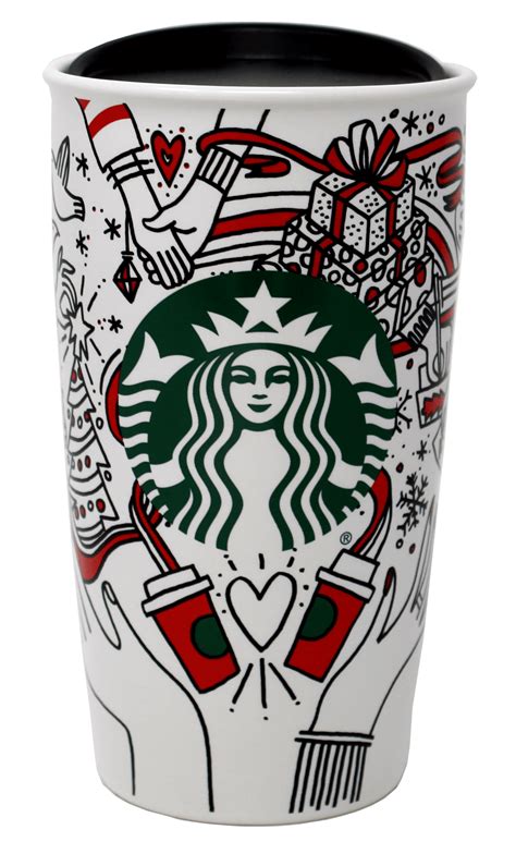 Starbucks 2017 Holiday Traveler Ceramic Red Cup (11078286) 12 Oz ...