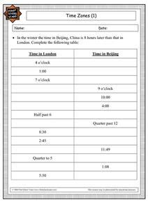 Time Zones (1) Worksheet for 5th - 6th Grade | Lesson Planet