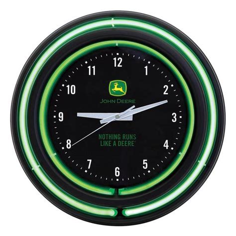 John Deere Black Face Green Neon Clock