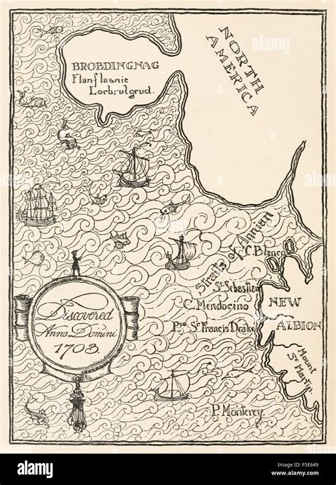 Map of Brobdingnag, from ‘Gulliver's Voyages to Lilliput and Brobdingnag’ by Jonathan Swift ...