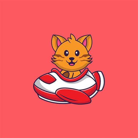 Premium Vector | Cute cat flying on a plane. animal cartoon concept ...