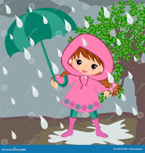 Cute Kids Girl On Rainy Day Stock Vector - Image: 66016189