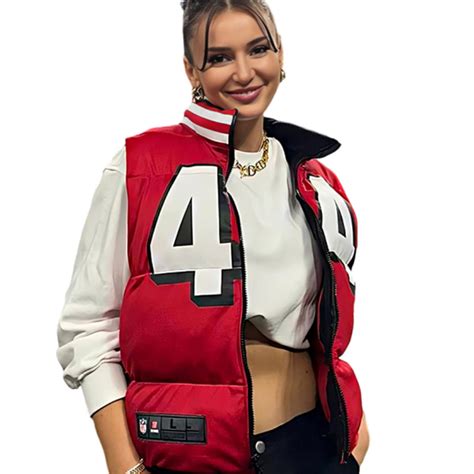 Kristin Juszczyk 49ers Puffer Vest | Red Puffer Vest - USA Jacket