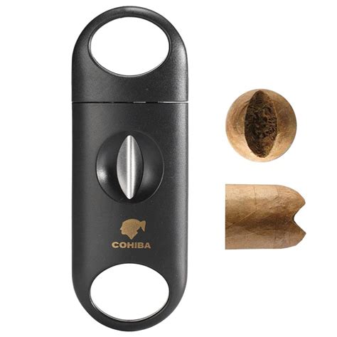 COHIBA Pemotong Rokok Cerutu Cigar Cutter Guillotine V Cut - 0810S - Black - JakartaNotebook.com