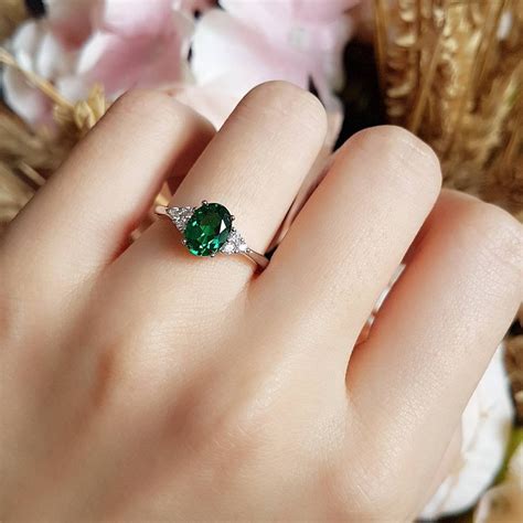 Oval emerald ring, 2 Carats 6*8 mm Oval Cut Three Stone Style Emerald Engagement Ring, May ...