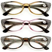 3 Pairs Women Cateye Reading Glasses HalfRim - Stylish Comfortable ...