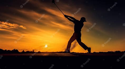 Premium Photo | Silhouette of a golfer on a golf course at ...