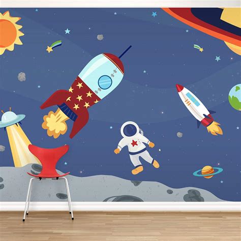 Space Rocket Wallpaper | Outer Space Wall Mural for Kids