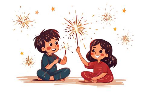 Illustration of kids playing diwali crackers flat doodle | Premium AI-generated image