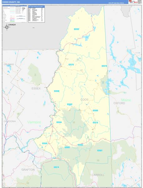 Coos County, NH Zip Code Wall Map Basic Style by MarketMAPS - MapSales