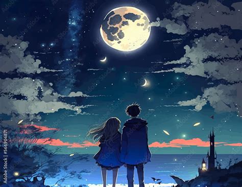 anime lovers in the night Stock Illustration | Adobe Stock