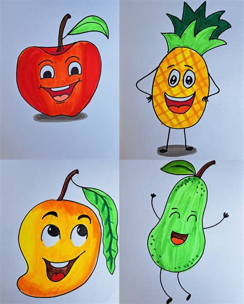 DIY simple and cute fruit drawings for kids | DIY simple and cute fruit ...