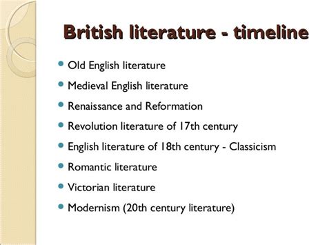 British literature - timelineBritish literature - timeline Old English ...