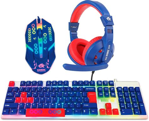 Sonic the Hedgehog 3 in 1 Gaming Set with LED Backlit Keyboard and Mouse, Cushioned Gaming ...