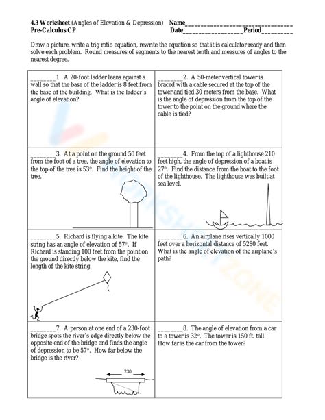 Worksheet: Angles Of Elevation & Depression) Worksheet