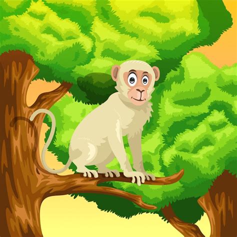 Monkey cartoon at the tree | Premium Vector