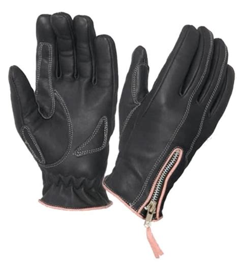 Women's Winter Leather Motorcycle Gloves - Pink Accents