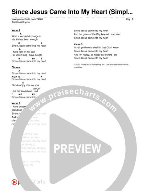 Since Jesus Came Into My Heart (Simplified) Chords PDF (Traditional Hymn) - PraiseCharts