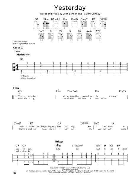 Yesterday by The Beatles - Guitar Lead Sheet - Guitar Instructor